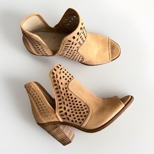 Jessica Simpson Cherrell Open Toe Leather Ankle Booties 9.5 Tan Western Cowgirl